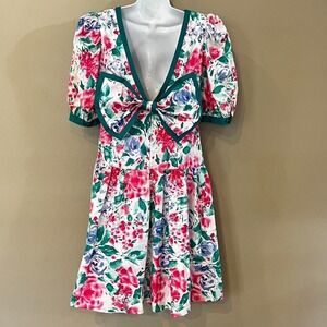 2 Vintage 1980s Dress Matching Comb Big Bow Flouncy Floral Dress 12 Puff Sleeve